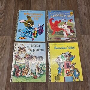 Vintage Little Golden Books Lot of 4 Bunnies ABC Poky Little Puppy Four Puppies